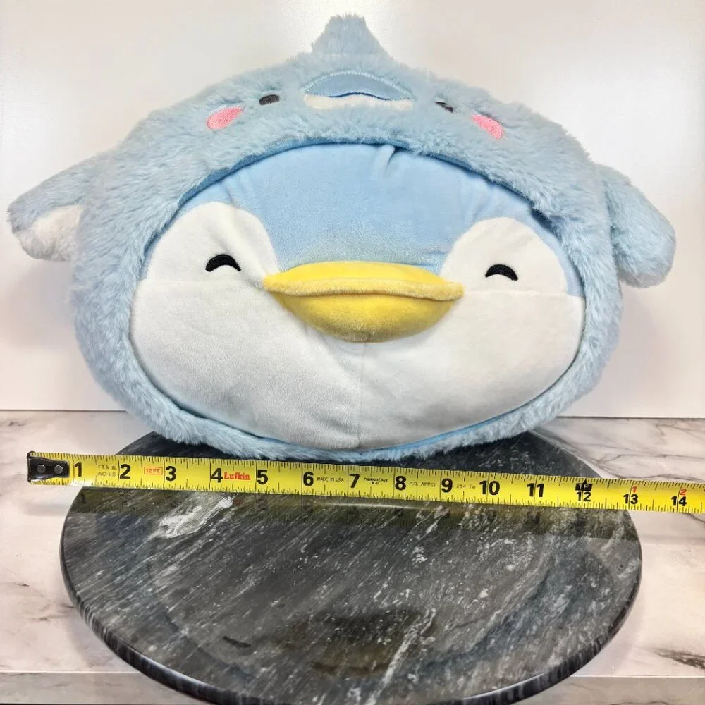 Miniso Ocean Penguin Head Shape Pillow Plush Stuffed Animal Blue 13”